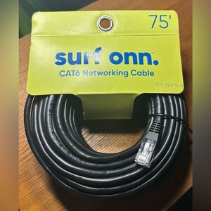 New onn 75' CAT6 Networking Cable, Black NWT